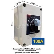 Socomec Sirco M2 Type 63A / 100A 3 Pole Isolator with PVC Enclosure Box (W150mm x H215mm x D110mm)