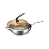 People 304 Non-Stick Pan~5 Wok Gift Pot Stainless Steel Less Smoke Laser Durable logo32cm4 Thickened