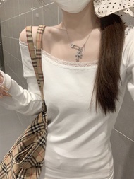 Korean Dress🎉เสื้อยืดแขนยาวเปิดไหล่ เสื้อแฟชั่นผญๆ เสื้อตรุษจีน ญ เสื้อลูกไม้ เสื้อยืดผู้หญิงเซ็กซี่
