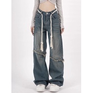 New Biru retro celana jeans panjang wanita high waist loose pants premium celana jeans kulot Korea S