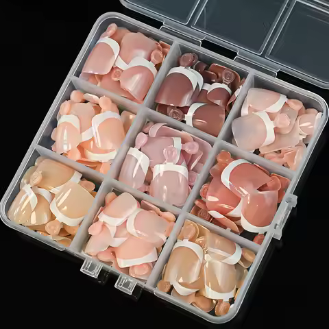 216pcs French Tips Toe Nails Press on Nail Tips Mixed 9 Colors Fake Toe Nails in Box, Nude French To