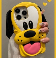 For iPhone 11 12 Pro Max Case Cartoon Cute Three-dimensional Large Ear Bruto Dog Button Carrying Belt Silicone Soft Shell Cases For iPhone 13 14 Pro Max Case Cover