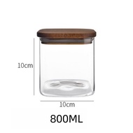 1pcs Square Glass Storage Container with Wooden Lid Coffee Beans Candy Noodles Food Storage Containe