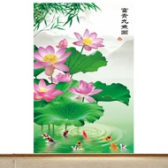 2026年新款年年有鱼竖版荷花鲤鱼风水装饰画富贵有余招财风景客厅贴纸墙画xinyutong001.my20260810