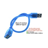 Short Type A USB Cable Male to Female 30cm (11inches) Dual Shielding Foiled and Braided Type-A USB