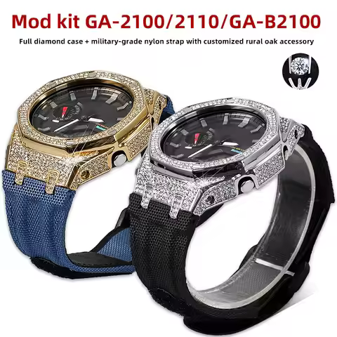 GA2100 Luxury Diamond Case+Military-grade Nylon Strap mod kit For G-shock Casio GA-2110 GA-B2100 Met