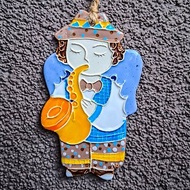 Ceramic angel with saxophone wall decoration,christmas Angel ornaments,handmade