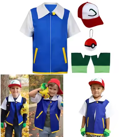 ★Halloween Cosplay Costume Anime Little Wisdom Elf Ball Christmas Ash Ketchum Poke s Blue Jacket Glo