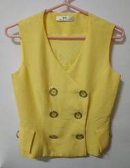黃色復古風套裝 二手女裝M號 無袖上衣&amp;短裙 淡水可自取