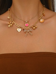 1ชิ้น เครื่องประดับแฟชั่นที่เป็นเอกลักษณ์ ชุบ 18K โลหะประกายเพชร ผีเสื้อ หัวใจดอกไม้ภาพวาดน้ำมัน หัว