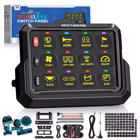 MICTUNING P1s-AC Wireless 12 Gang Switch Panel, Remote Control Range Up to 265FT Plug and Play Circu