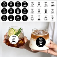 600 Pieces. Coffee Cup Stickers Ready-Made Product Label 3.8x3.8cm Sticker Black-White Waterproof Ha