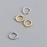 E H 1 4 0 9 High-End Feeling Diamond-Studded D I Y Accessories Circle Shape s Sterling Silver Ear Bu