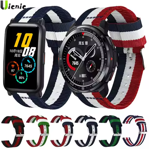 For Honor Watch GS Pro / Honor Watch ES Stripes Nylon Strap Sport Watchbands Replacement Wristband B