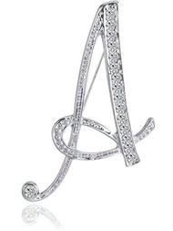 1pc Pack Simple 26 English Letter Rhinestone Brooch Women Geometric Fashion Elegant Brooch Sweater C