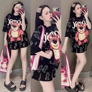Strawberry Bear Casual Tshirt Short-Sleeved Shorts Two-Piece Set Pantulog Pambahay Terno For Womans 