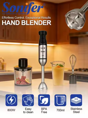 Hand Blender Sonifer SF-8169 800W 4 in 1 Immersion Blender Chopper Whisk Turbo Speed Control Kitchen
