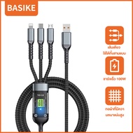 Basike สายชาร์จเร็ว100W หัวชาร์จเร็ว 3in1 สายชาร์จ Micro USB/Type-C/iPhone สายชาร์จ 3หัว สายชาร์จไอโ