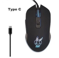 全城熱賣 - USB-C靜音七彩發光滑鼠(HMO-17)mouse遊戲滑鼠-黑色typeC接口