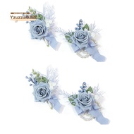4 PCS Dusty Blue Corsage and Boutonniere Set Corsage Decorative Accessories