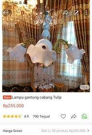 Lampu Hias Tulip 4 Bohlam/ Lampu Gantung/ Lampu Dekorasi/