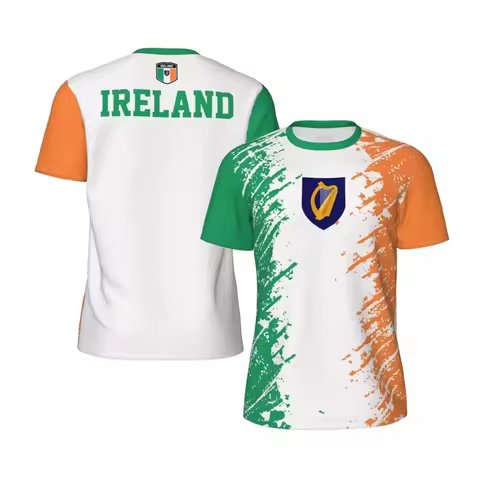 Fashion Ireland Flag Football T Shirt Casual Summer Short Sleeve Mens 3D Printed Sports T-shirt Loos