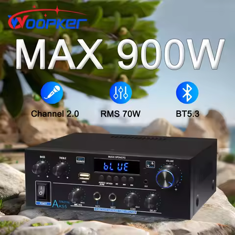 Woopker AK55 HiFi Audio Amplifier Max 900W Digital Bluetooth 5.3 AMP RMS 70W+70W Channel 2.0 Support