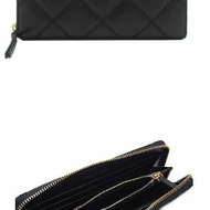 快速出貨！【TORY BURCH】羊皮皮革菱格紋質感拉鍊長夾-黑色