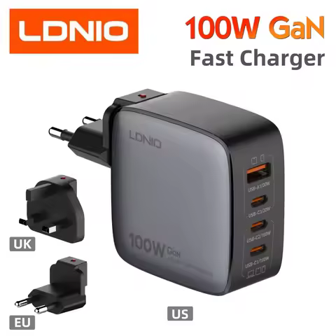 LDNIO 100W Charger Gan Fast Charge Type C USB Charging Station Phone Tablet Laptop Macbook Portable 