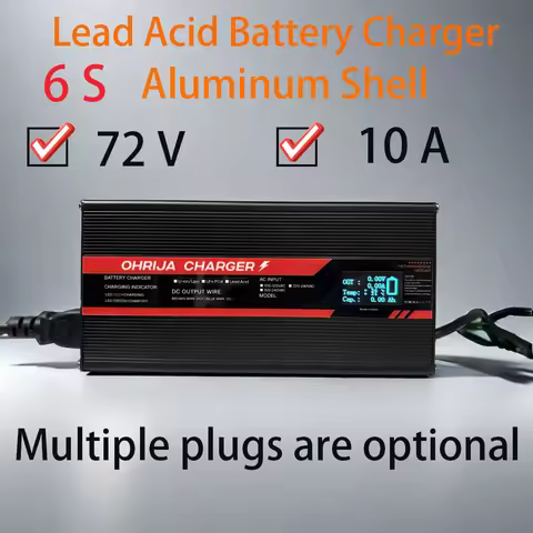 72V 10A OLED Lead Acid Display battery charger, aluminum alloy material, internal adjustable button,