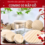 Combo of 10 Wooden Lids in Many Sizes (5cm - 13cm) to Cover Candle Cups, Glass Jars - With Silicone 