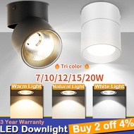 HOME WI 3 Colors Foldable Downlight Led Ceiling Lights Indoor Spotlight 7/10/12/15/20W Tricolor Pinlights Surface Mounted Spot Light For Bedroom Corridor Kitchen Bathroom Living Room