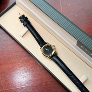 古董 Gucci 黑金皮革石英錶