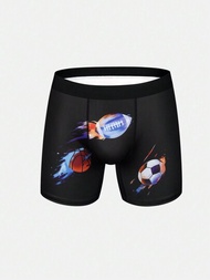 男士時尚運動印花短褲，設有籃球、足球和橄欖球圖案
