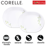 Corelle Green Delight จานอาหาร จานเสิร์ฟ จานแก้ว ขนาด 10x12 นิ้ว (25.5x32cm.) จำนวน 2 ชิ้น [C-03-611-GD-2]