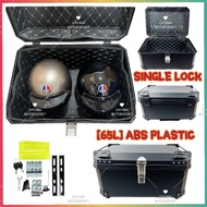 TOP BOX ABS PLASTIC 65L SINGLE LOCK WITH BASE MOTORCYCLE MOTOR MOTO MOTOSIKAL HITAM EMS ALLOY