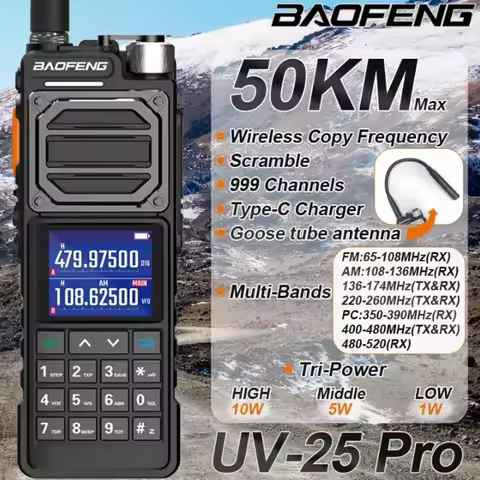 Baofeng UV-25L Ham Radio Hoge Krachtige Tactische Walkie Talkie 50Km Vier-Band Type-C 999 Kanaal Twe