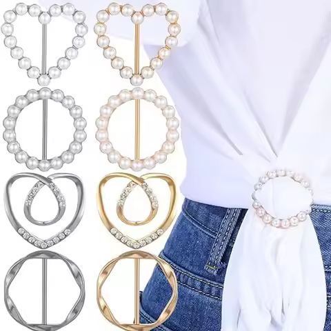 8PCS T-shirt Tie Clips Women Metal Round Circle Clip Buckle Women Shirt Waist Cincher Clips Tightene