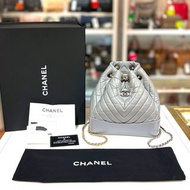 95%NEW二手CHANEL背包 小號 灰色小牛皮復古銀扣 Gabrielle Backpack #流浪包 #香榭站正品