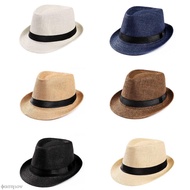 Natural Summer Straw Hat Casual Trendy Wide Brim Beach Sun Straw Panama Jazz Hat Cowboy Fedora Gangster Cap Women Men Fashion