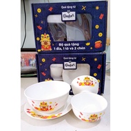 Set of 2 bowls, 2 plates, 4 Tim's patterned glazed ceramic cups (Comfort Gift)