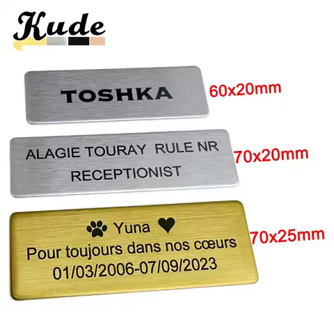 6*2/7*2CM Engrave Your Logo Text Plate Customize Badge Personalize Brooch Pin Double Sided Tape Magn