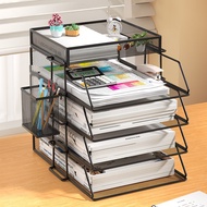 S-T✔A3A4Metallic Desktop File Shelf Book Stand Office File Storage Box Multi-Layer Iron File Box Material Storage MR18