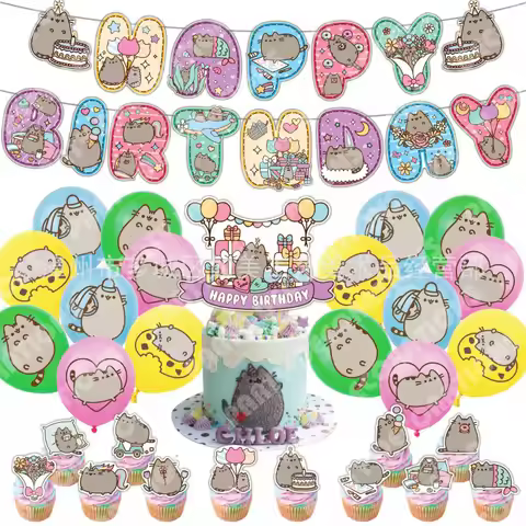 The Pusheen Cat Balloons Birthday Decoration Party Supplies Cartoon Pet Theme Banner Cake Topper Par