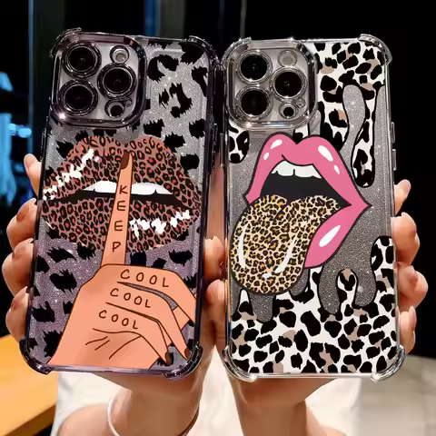 Hot Red Lip Leopard Print Phone Case For Vivo Y77 Y38 Y36 Y50 Y28 Y27 Y17 Y16 Y15s V27 V25 V23 5G Sh