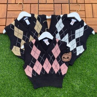 Rose Blackpink Crop Knit Vest / Argyle Knitted Vest