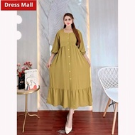 Dress Mall Daster Kekinian Midi Dress Full Buttons Crinkle Airflow Daster Women Nursing Friendly
