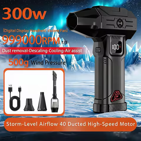 Portable Air Duster Cordless 300W 999000RPM Compact Handheld Violent Blower 5 Speed LED Rechargeable