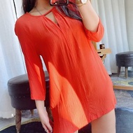 mango 亮橘色簍空造型領 古董古著絲質裙子連身洋裝連衣裙 dress