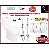 BANDLE CLEARANCE SALE VELIN 139 TOILET BOWL RUBINE RSH R61 BK OR CHROME RAIN SOWER AND RHEEM EHG 30 WATER HEATER-FREE EX